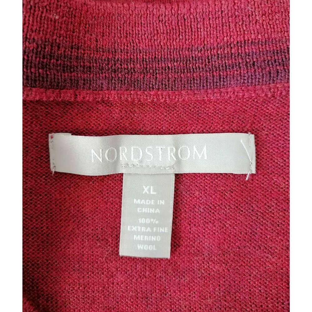 Nordstrom Mens Pullover Sweater Red V Neck Merino Wool Long Sleeve Tight Knit XL - Picture 5 of 5